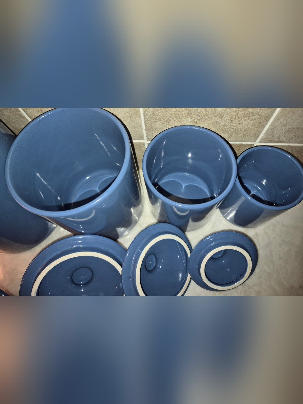 Mervyn's Periwinkle Blue Canister Set Of 4, Made In Japan - Picture 5 of 6